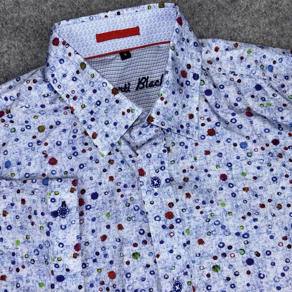 Visconti Black Button Up Shirt Men's Small Blue Multicolor Abstract Print Cotton